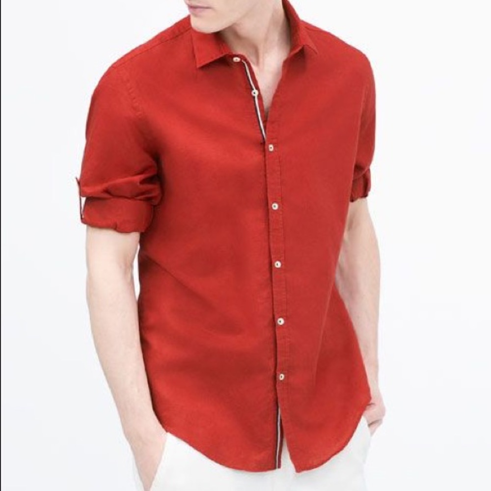 Men’s Zara Red Linen Shirt